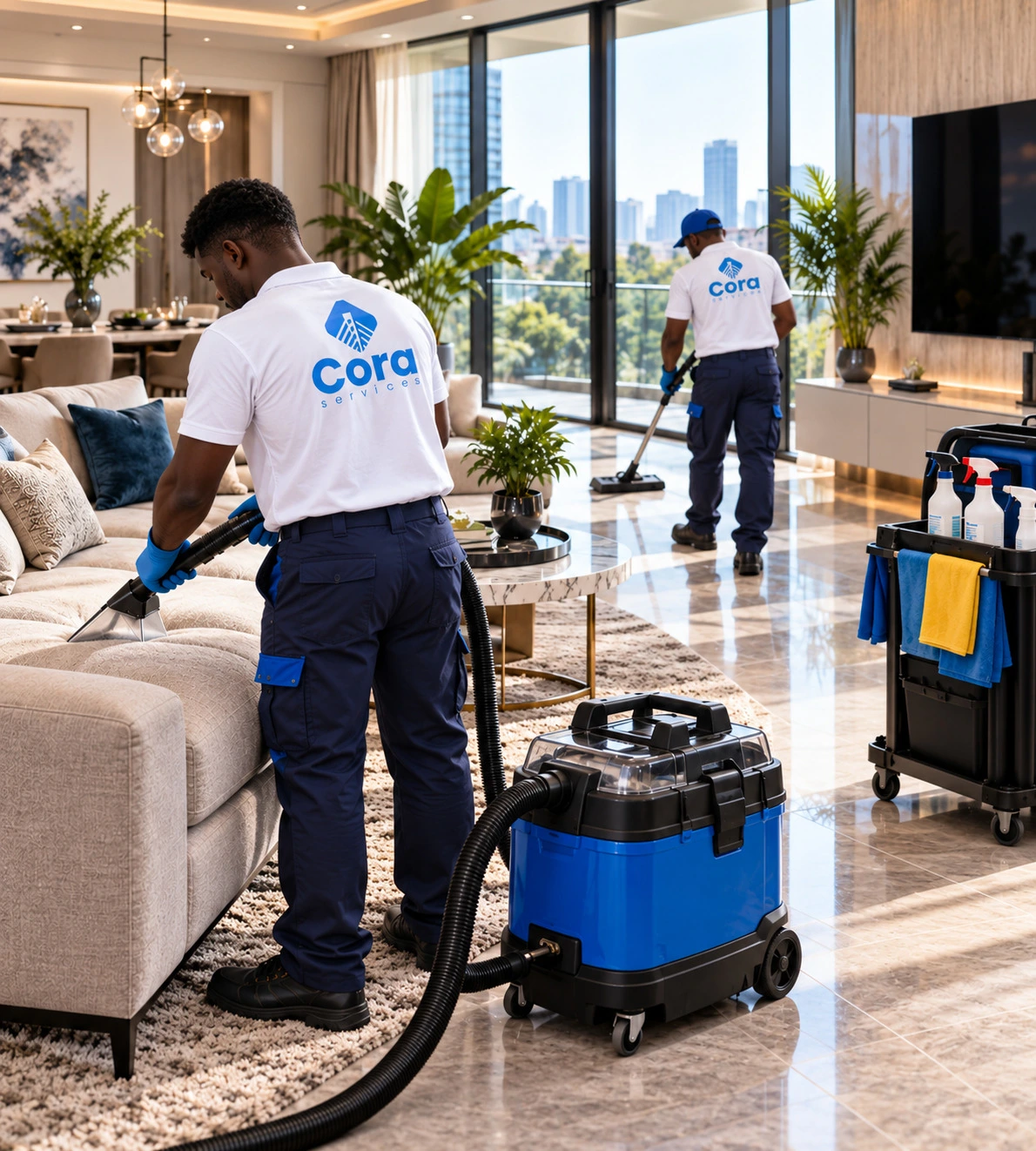 Professional cleaning of an interior space